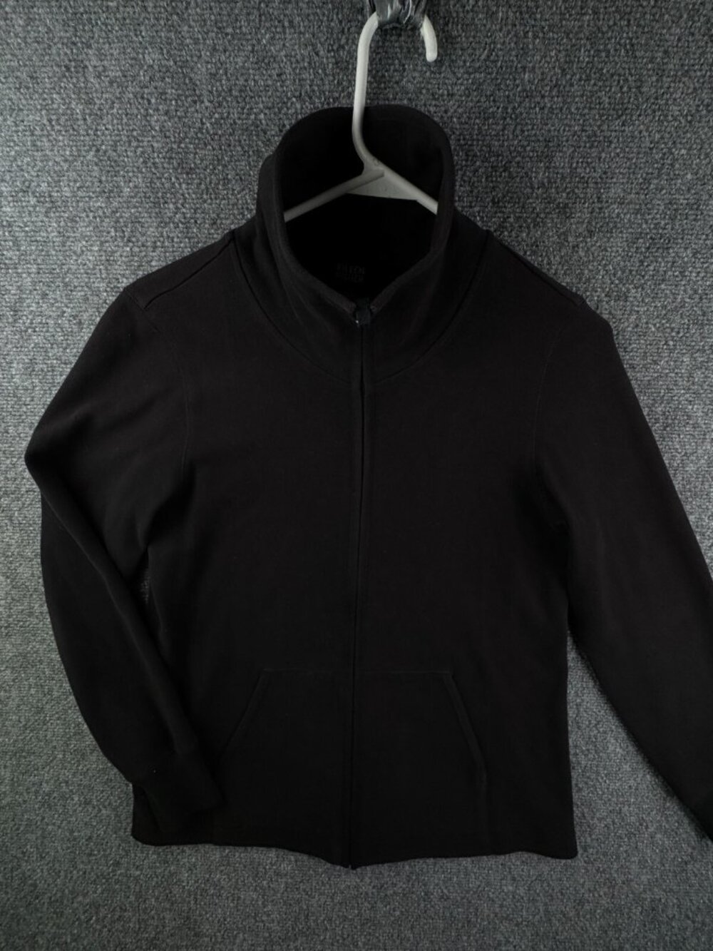 Eileen Fisher Large Basic Jacket Black Stretch Women Full Zip Pockets Cotton